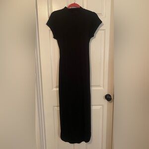 Mockneck Stretchy Black Maxi Dress